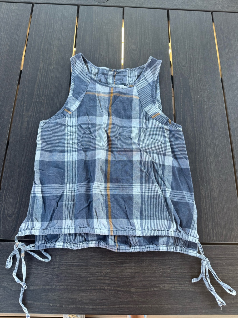 REI Blue and Tan Plaid Sleeveless Tank